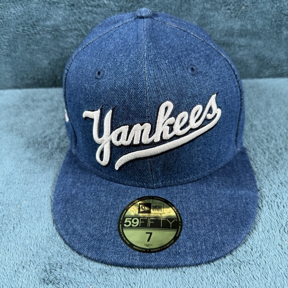 New Era 59FIFTY New York Yankees Black Denim Rare‎ Fitted Hat Size 7 New